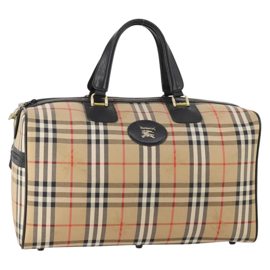 Burberrys Nova Check Boston Bag Canvas Brown Gold