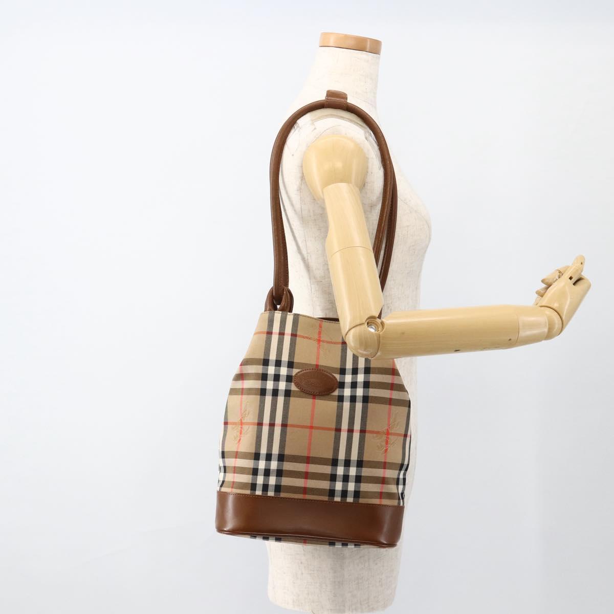 Burberrys Nova Check Shoulder Bag Canvas Beige Gold