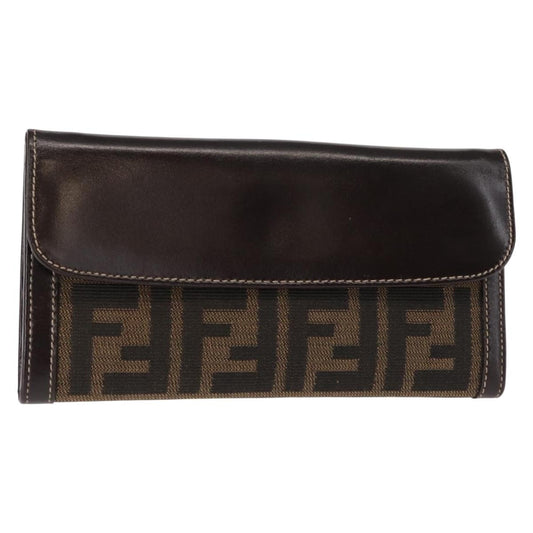 FENDI Zucca Canvas Long Wallet Black Brown