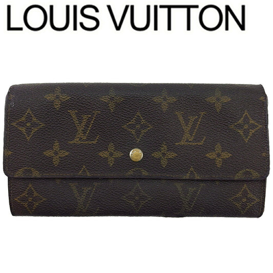 LOUIS VUITTON Long Wallet Purse Dark brown x beige Pochette Porte Monnaie Credit