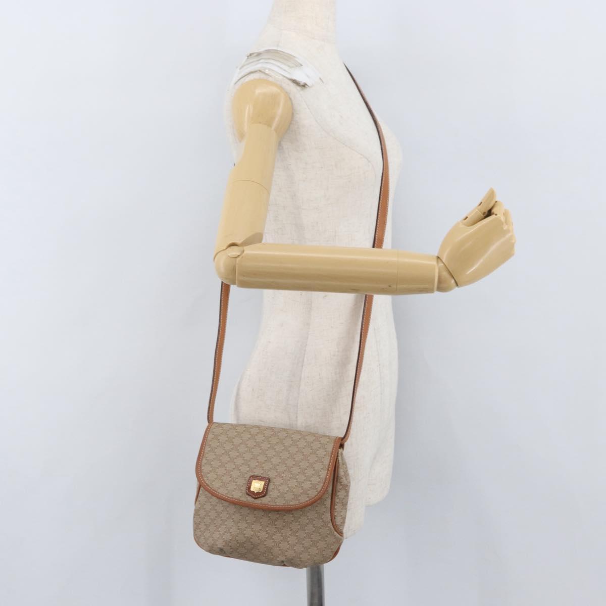 CELINE Macadam Monogram Canvas Shoulder Bag Beige Gold