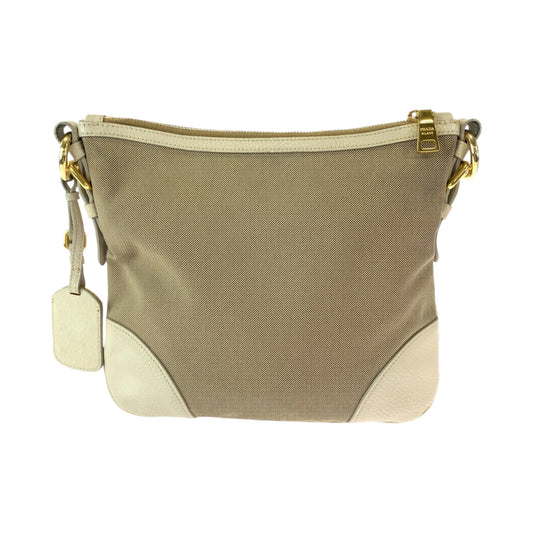 PRADA Jacquard Messenger Bag Beige Ivory Gold Women Used Authentic