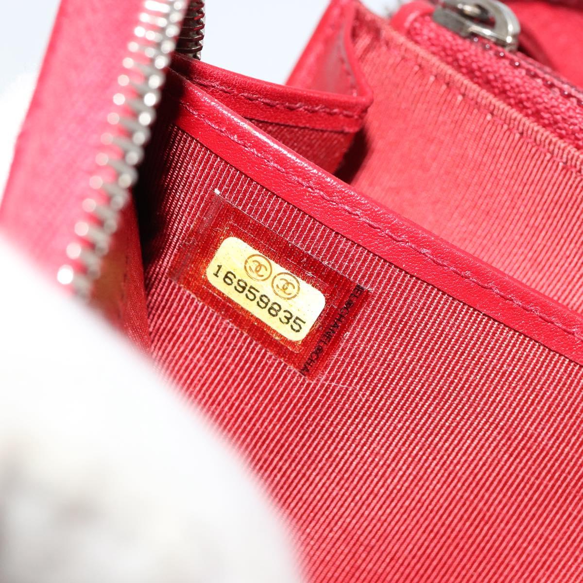 CHANEL Matelasse Long Wallet Caviar Skin Red Silver CC
