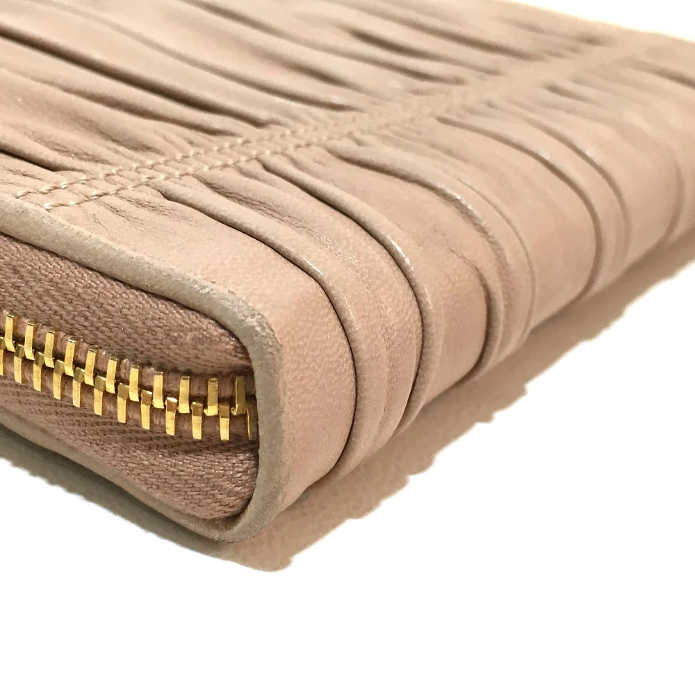 PRADA Ruched Long Wallet Beige