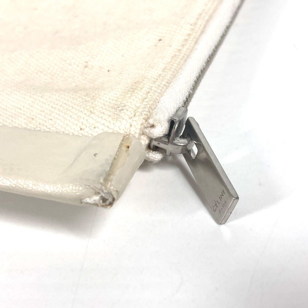 CELINE Clutch bag Leather / canvas white logo Women Used Authentic