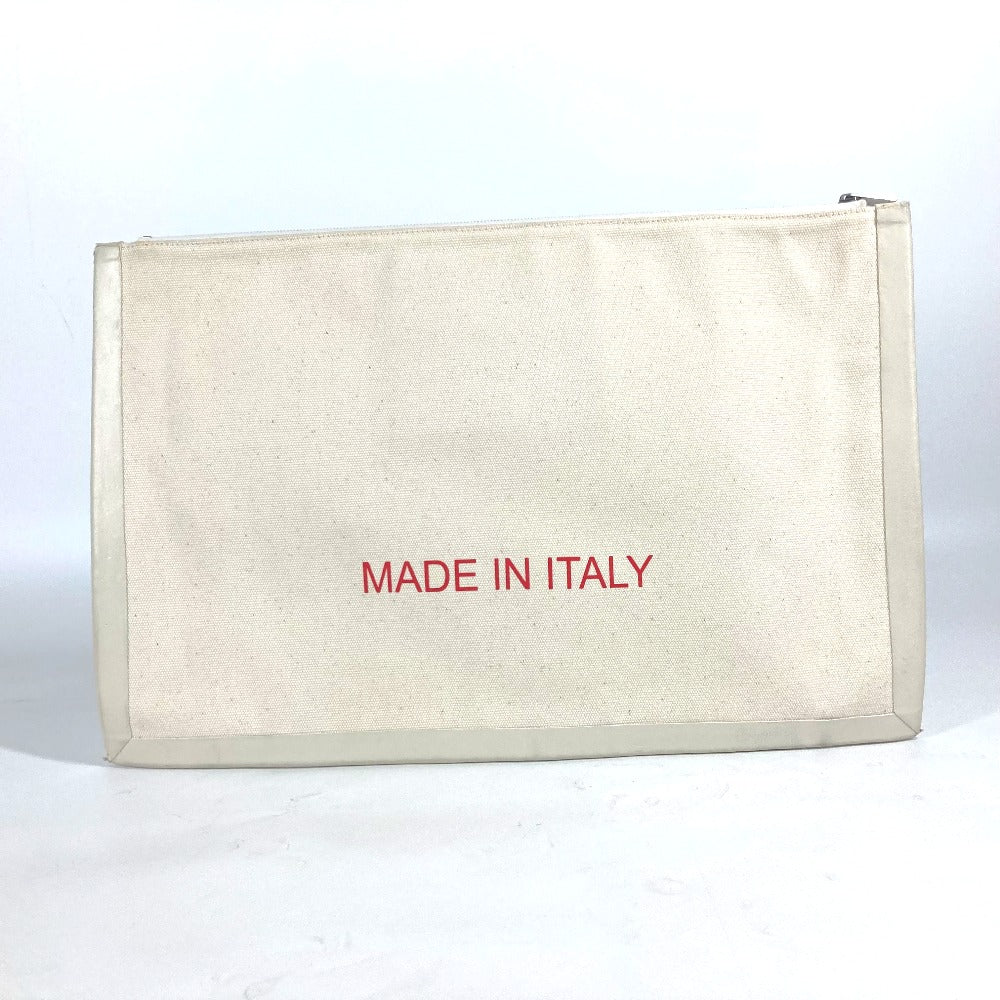 CELINE Clutch bag Leather / canvas white logo Women Used Authentic