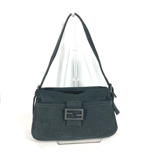 FENDI Shoulder Bag Jersey gray Mamma Bucket logo Women Used Authentic