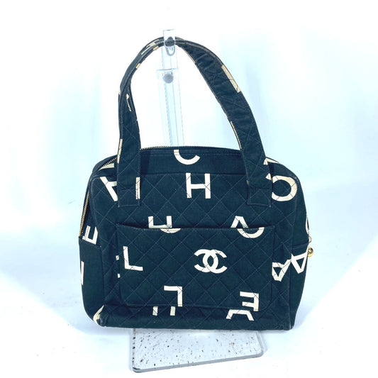CHANEL Handbag canvas black vintage CC logo all-over pattern Women Used Authentic