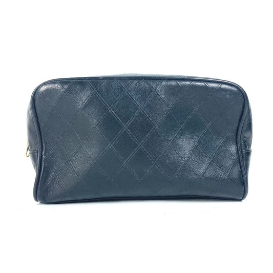 CHANEL Pouch leather black vintage Bicolole