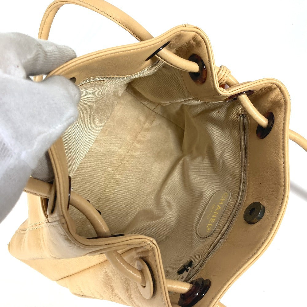 CHANEL Shoulder Bag leather beige vintage CC COCO Mark Fringe Tassel