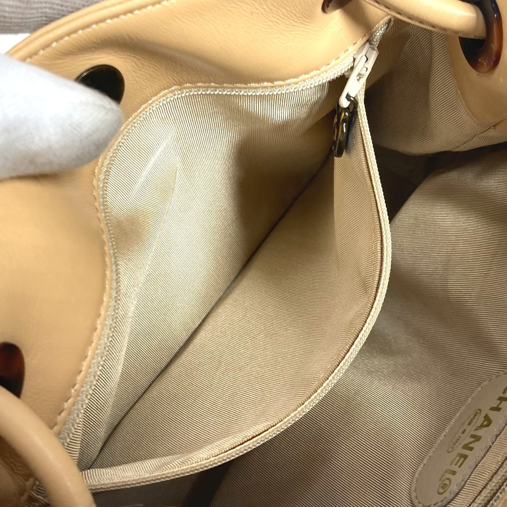 CHANEL Shoulder Bag leather beige vintage CC COCO Mark Fringe Tassel