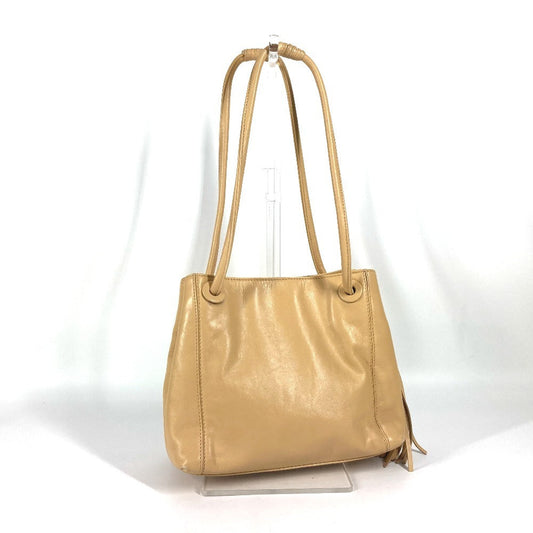 CHANEL Shoulder Bag leather beige vintage CC COCO Mark Fringe Tassel