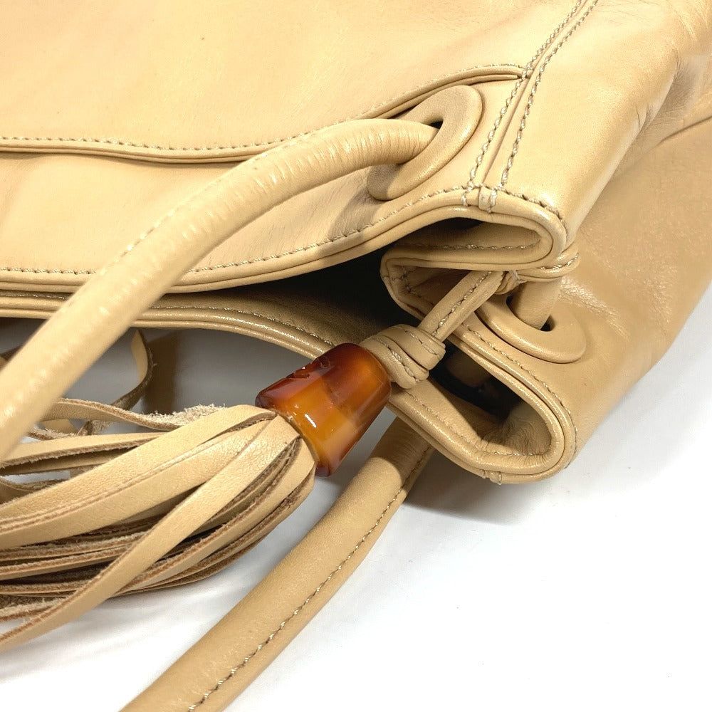 CHANEL Shoulder Bag leather beige vintage CC COCO Mark Fringe Tassel