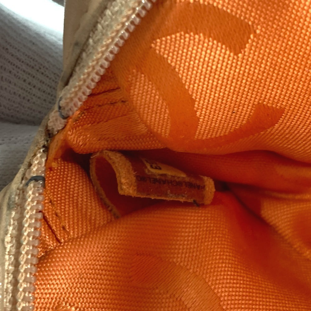 CHANEL Pouch leather beige Cambon line CC COCO Mark logo Women Used Authentic