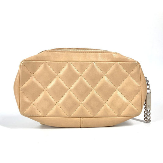 CHANEL Pouch leather beige Cambon line CC COCO Mark logo Women Used Authentic