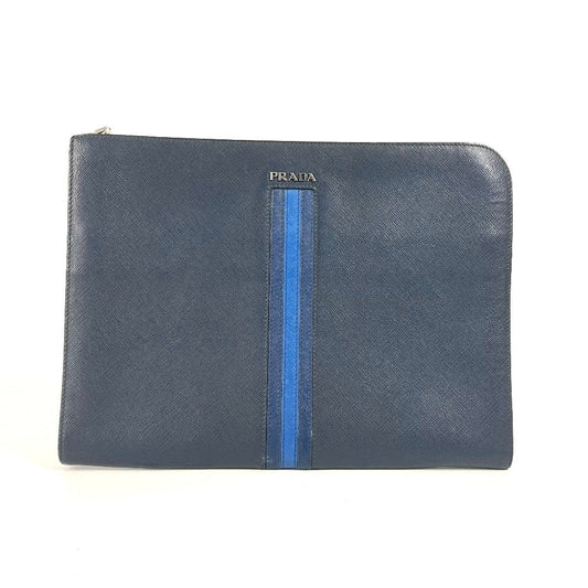 PRADA Clutch bag AV5841 saffiano leather Navy logo