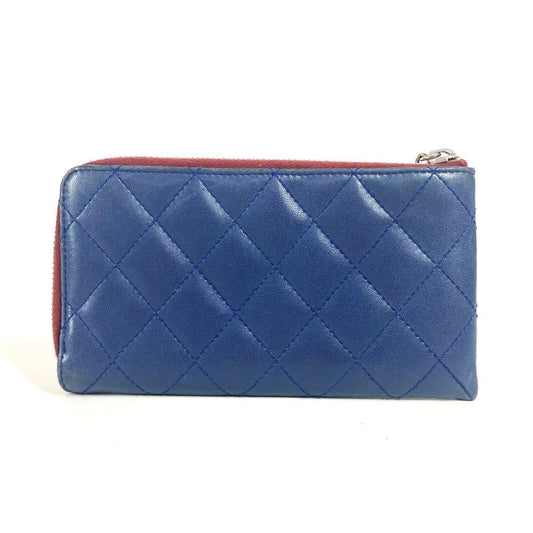 CHANEL Long Wallet Purse leather blue CC COCO Mark logo L-shaped zipper Matelasse quilting