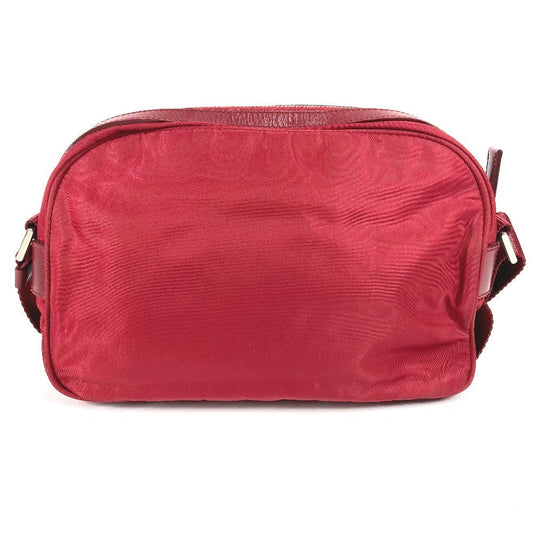 PRADA Shoulder Bag Leather / nylon Red Triangle logo plate
