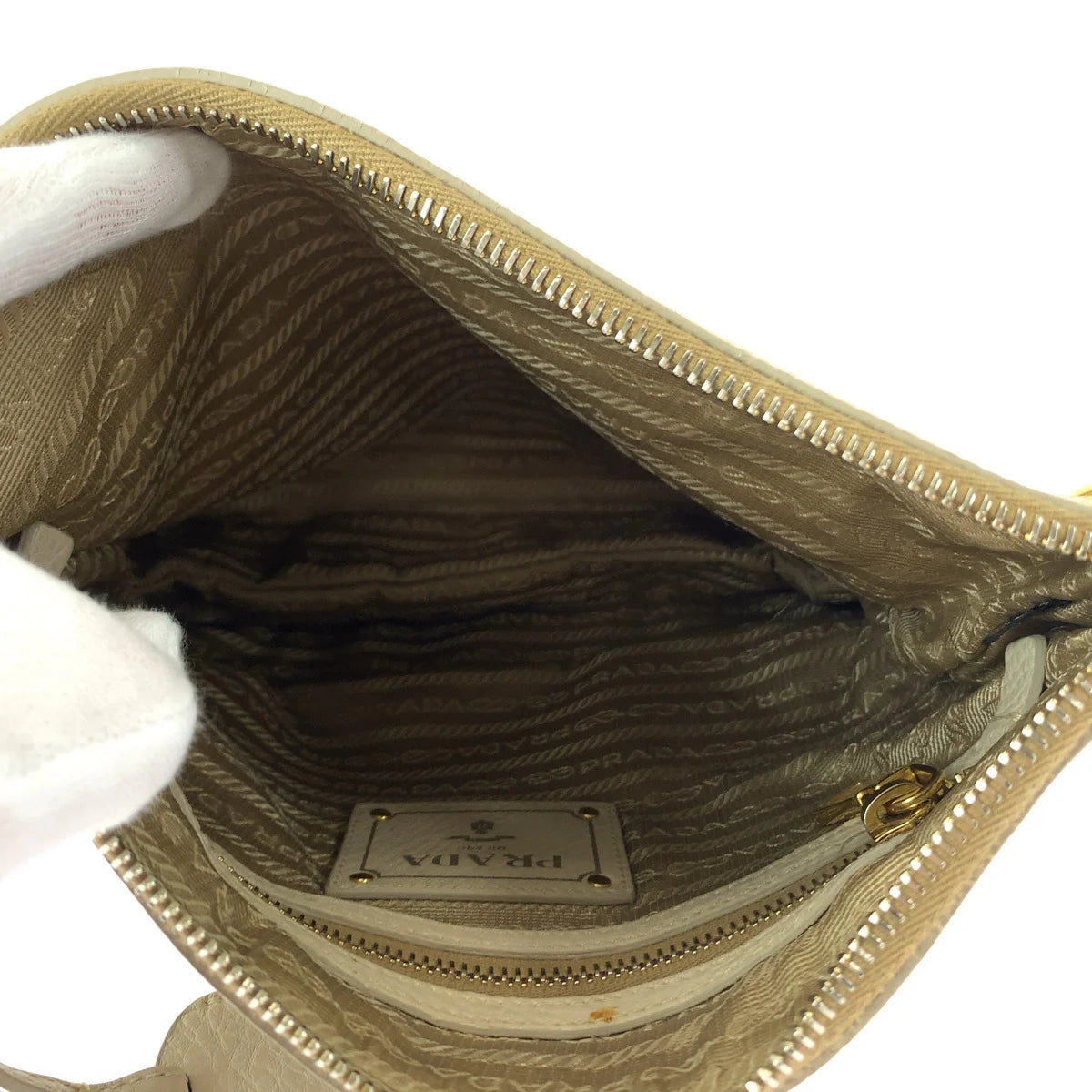 PRADA Jacquard Messenger Bag Beige Ivory Gold Women Used Authentic