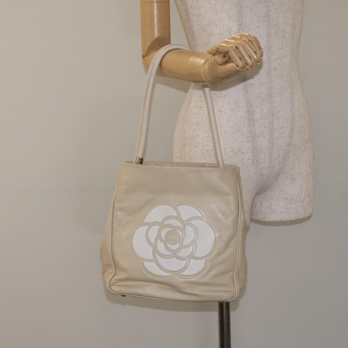 CHANEL Camelia Two Way Shoulder Bag Leather Ivory CC