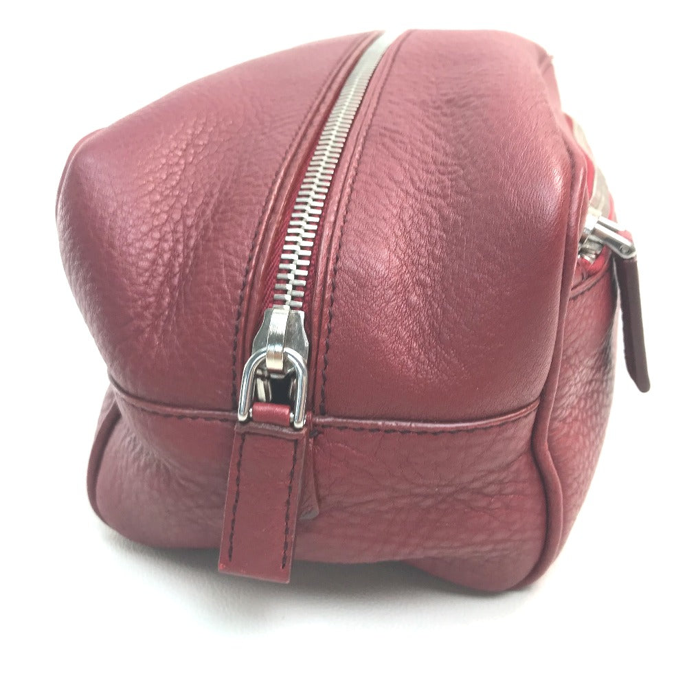PRADA Pouch leather Red Triangle With logo Women Used Authentic