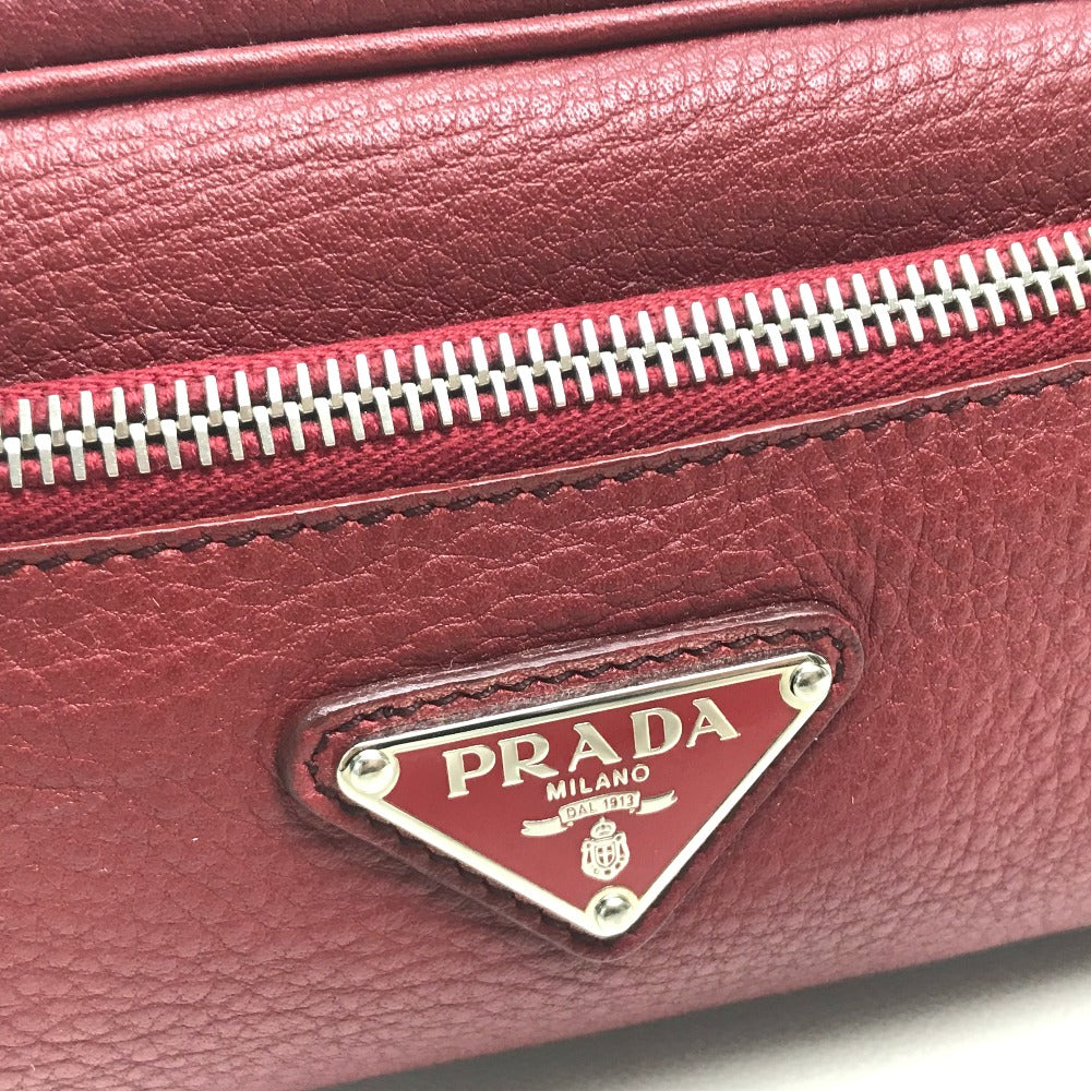 PRADA Pouch leather Red Triangle With logo Women Used Authentic