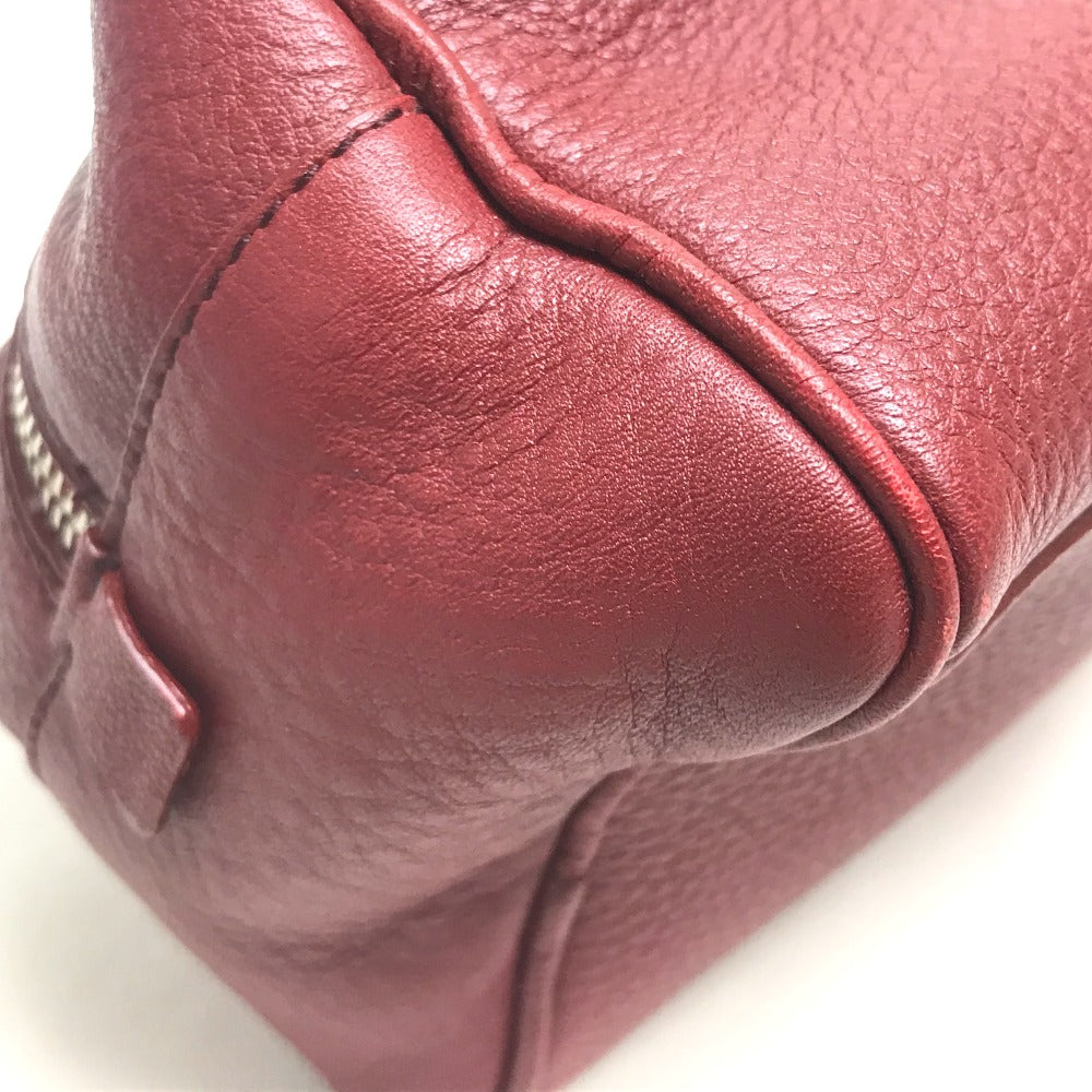 PRADA Pouch leather Red Triangle With logo Women Used Authentic