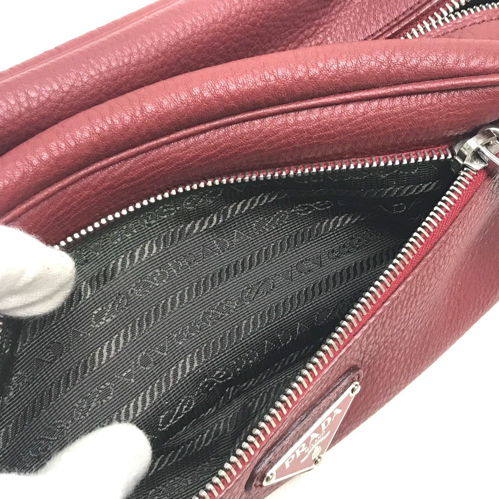 PRADA Pouch leather Red Triangle With logo Women Used Authentic