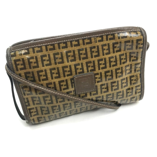 FENDI Shoulder Bag Plastics/Leather Brown Crossbody FF Zucca Pattern Women Used Authentic