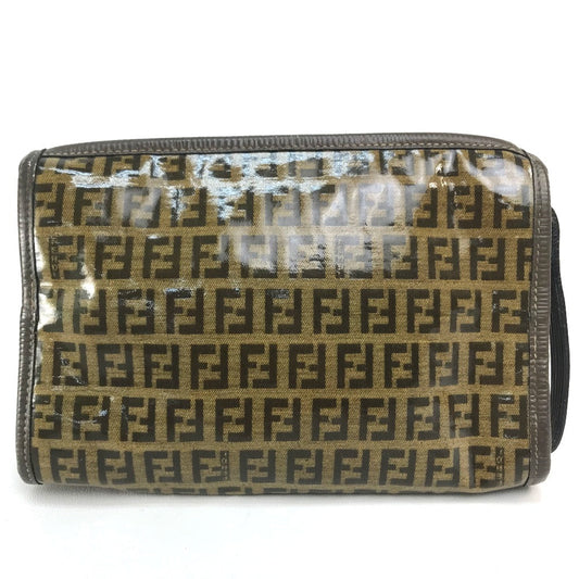 FENDI Shoulder Bag Plastics/Leather Brown Crossbody FF Zucca Pattern Women Used Authentic