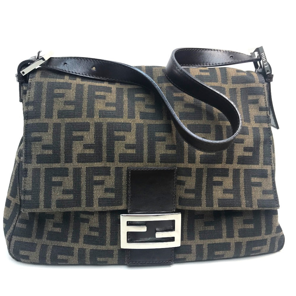 FENDI Shoulder Bag Canvas / leather Brown Zucca FF pattern Mamma Bucket Women Used Authentic
