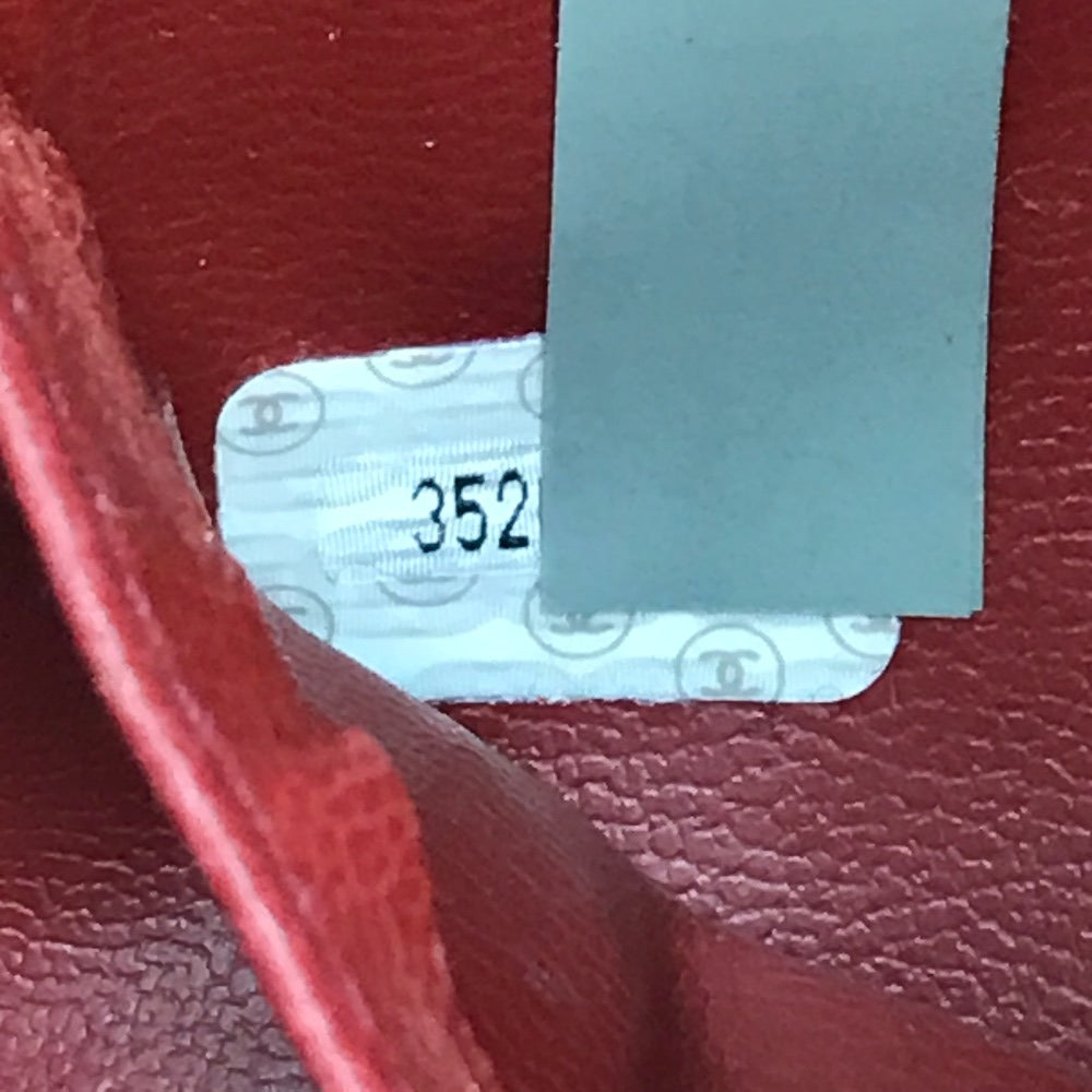 CHANEL Handbag Caviar skin Red x Gold Metal CC COCO Mark Horizontal Cosmetics Pouch Women Used Authentic