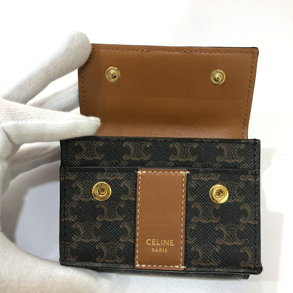 CELINE Trifold wallet PVC / Leather Brown Triomphe Small trifold Women Used Authentic
