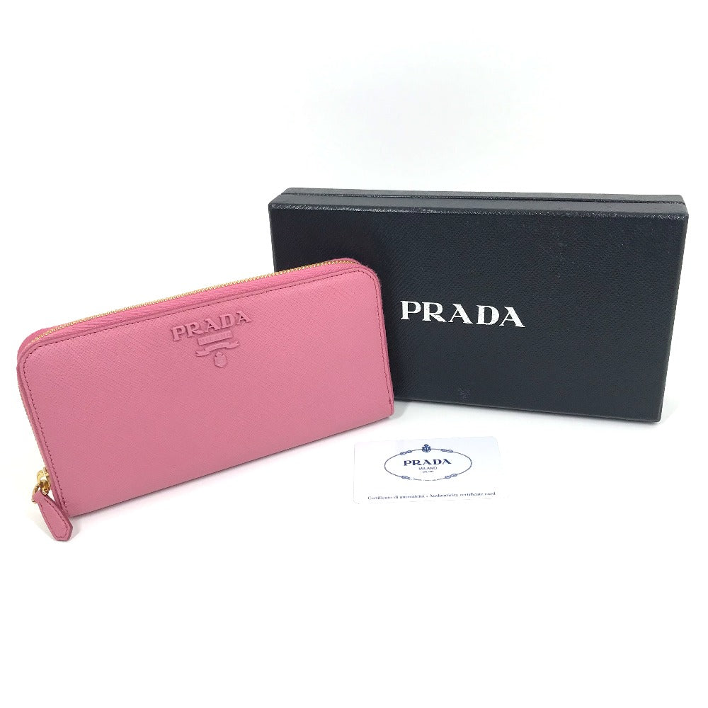 PRADA Long Wallet Purse 1ML506 saffiano leather pink logo Saffiano Shine Women Used Authentic