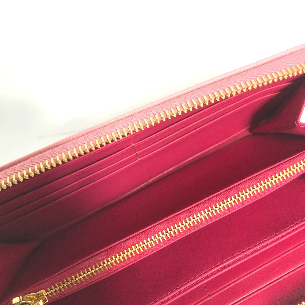 PRADA Long Wallet Purse leather pink logo Long wallet Women Used Authentic