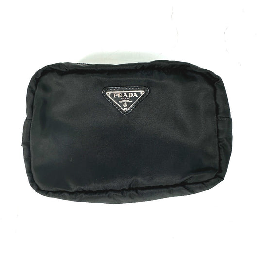 PRADA Pouch NM340X Nylon black Triangle logo plate Women Used Authentic