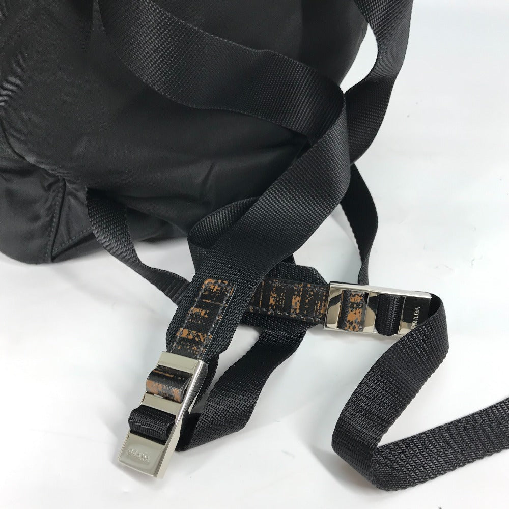 PRADA Backpack 1BZ038 Nylon / leather black Triangle logo plate check mens Used Authentic