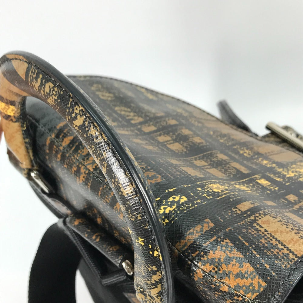 PRADA Backpack 1BZ038 Nylon / leather black Triangle logo plate check mens Used Authentic