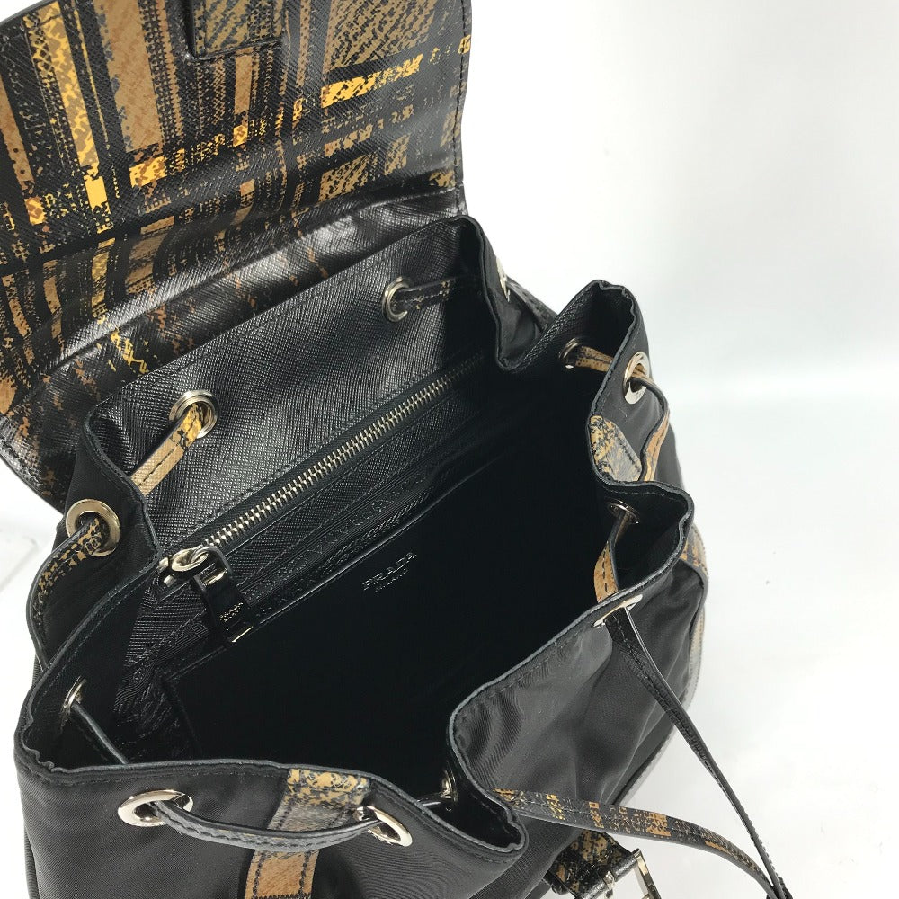 PRADA Backpack 1BZ038 Nylon / leather black Triangle logo plate check mens Used Authentic