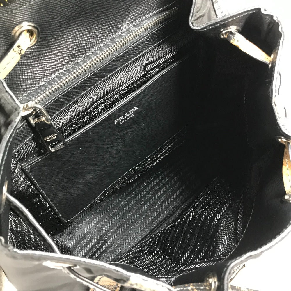 PRADA Backpack 1BZ038 Nylon / leather black Triangle logo plate check mens Used Authentic