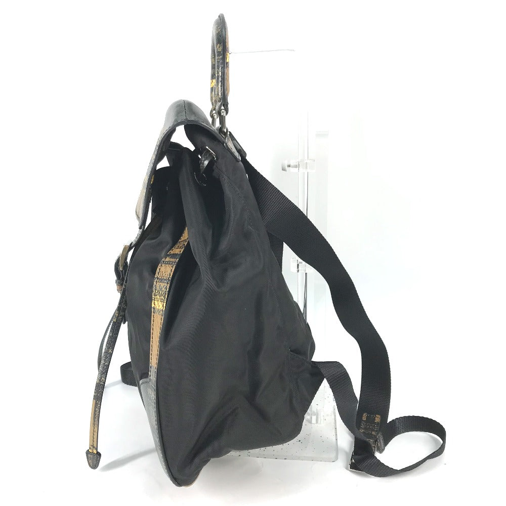 PRADA Backpack 1BZ038 Nylon / leather black Triangle logo plate check mens Used Authentic