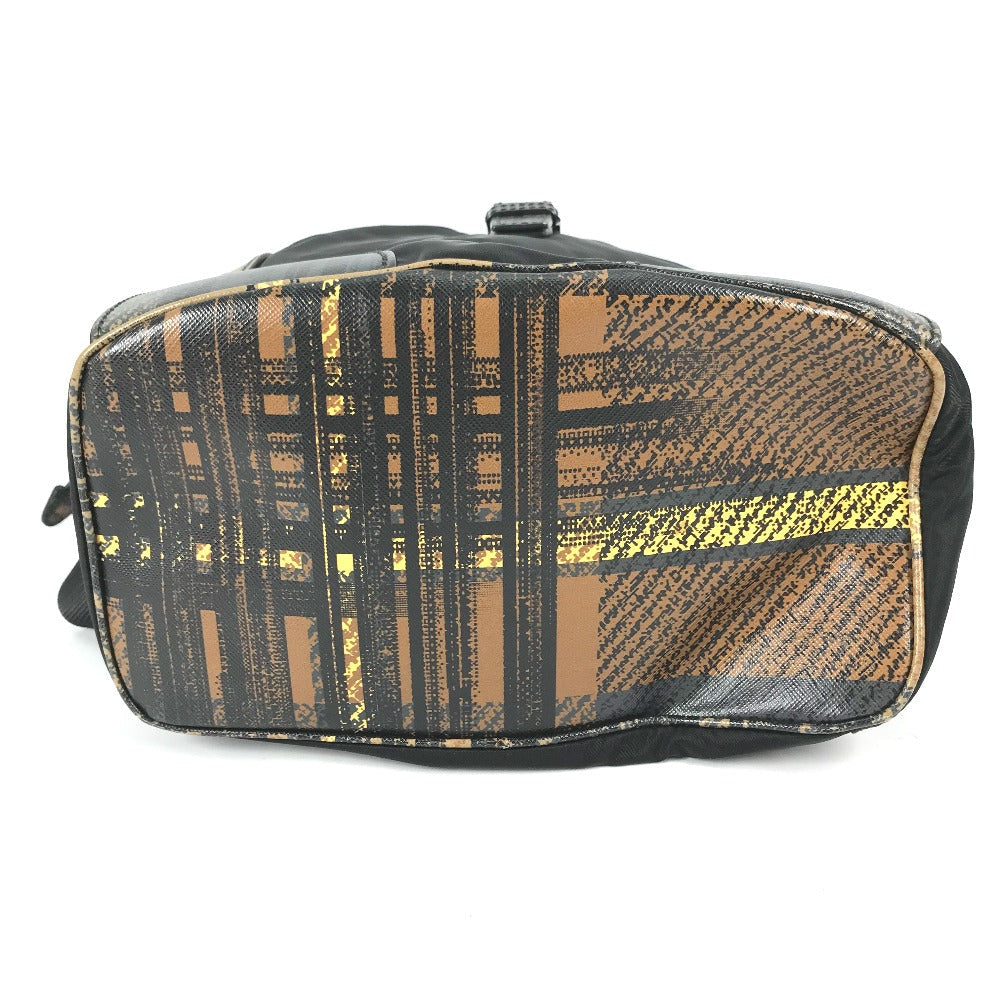 PRADA Backpack 1BZ038 Nylon / leather black Triangle logo plate check mens Used Authentic