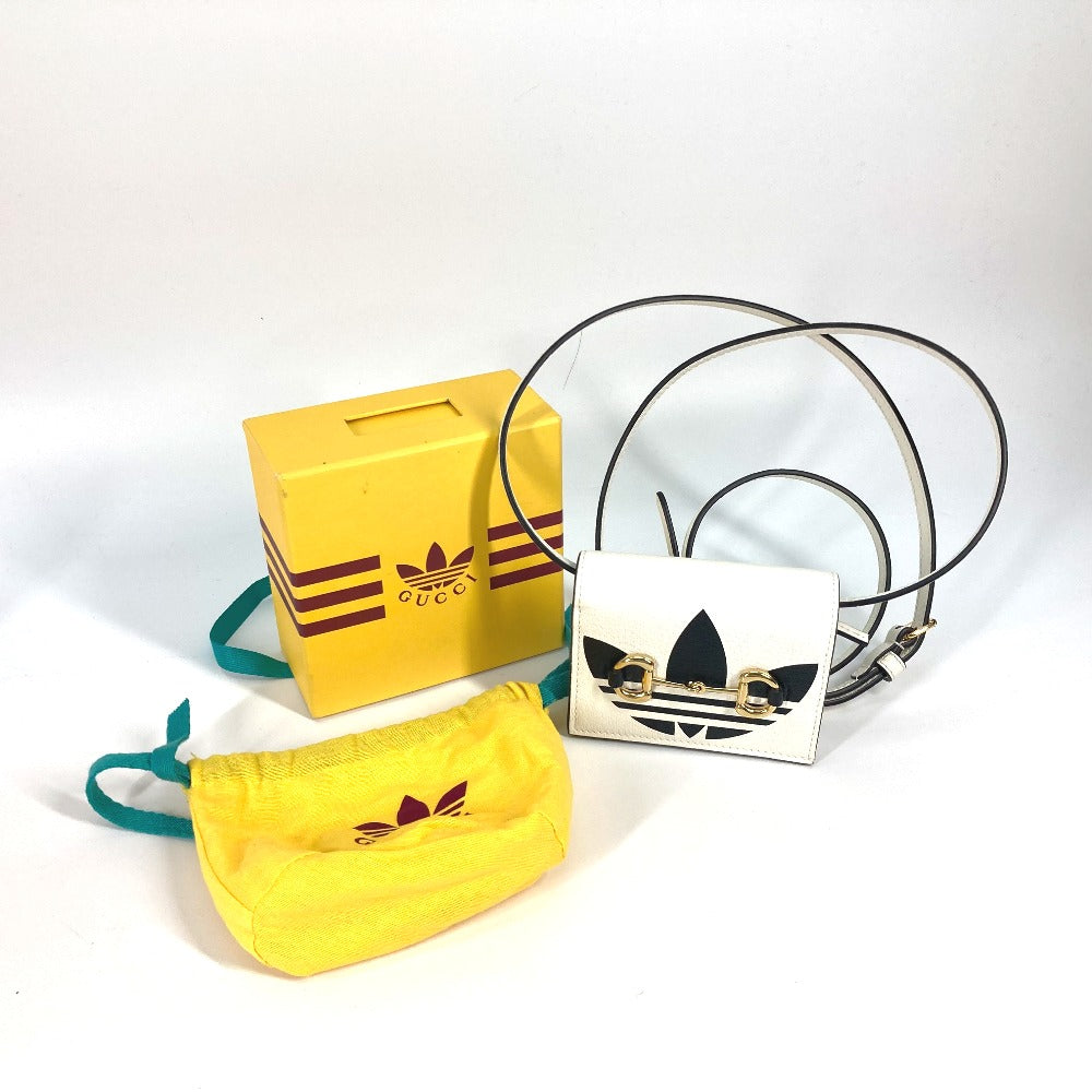 GUCCI Folded wallet 702248 leather white adidas adidas collaboration Horsebit mens Used Authentic