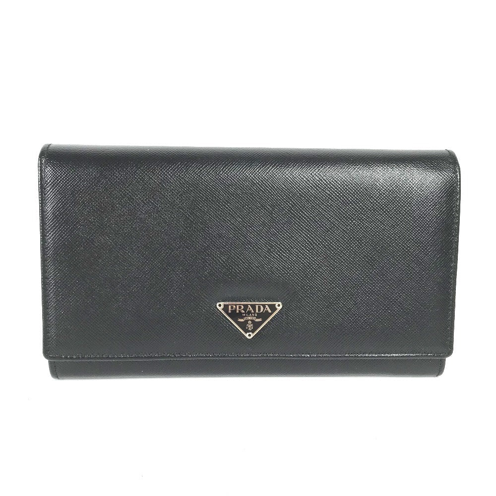 PRADA Long Wallet Purse M608A Safiano leather black Triangle logo plate Long wallet Women Used Authentic