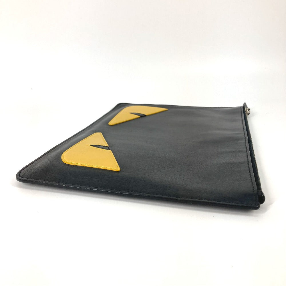 FENDI Clutch bag 7N0078 leather black monster Women Used Authentic