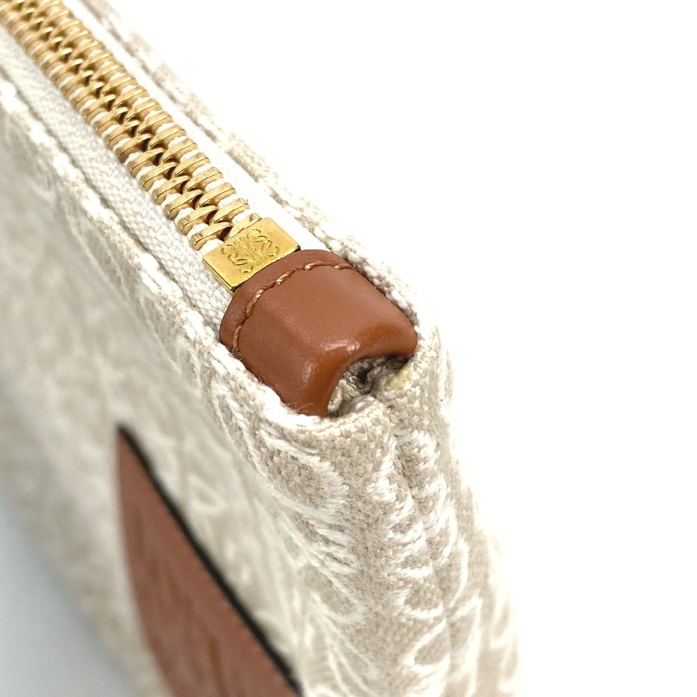 LOEWE Clutch bag Canvas / leather Beige x brown anagram jacquard oblong pouch mens Used Authentic