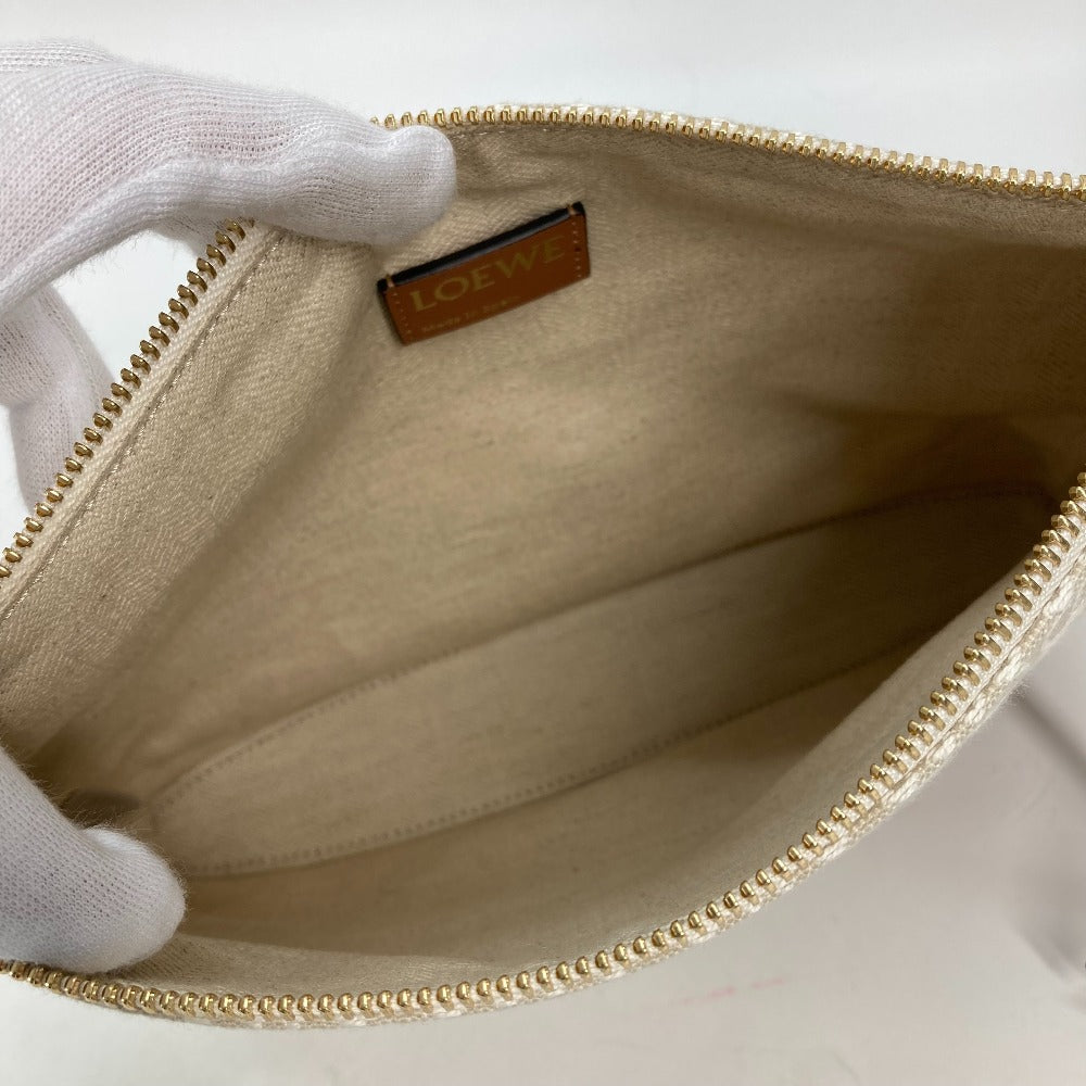 LOEWE Clutch bag Canvas / leather Beige x brown anagram jacquard oblong pouch mens Used Authentic
