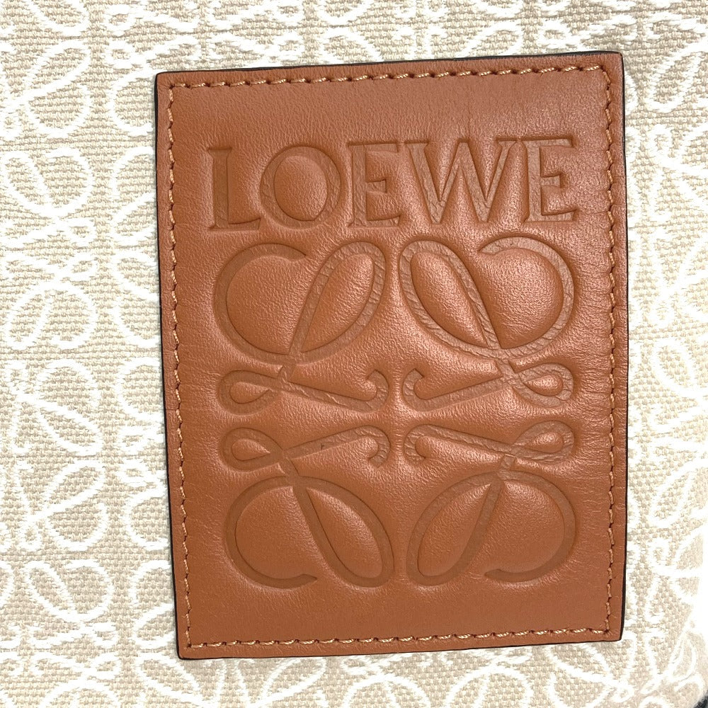 LOEWE Clutch bag Canvas / leather Beige x brown anagram jacquard oblong pouch mens Used Authentic