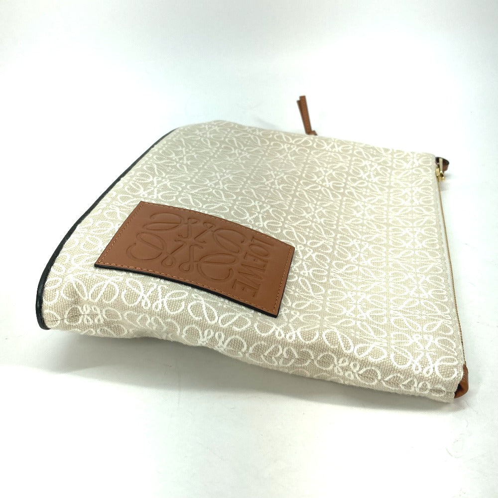 LOEWE Clutch bag Canvas / leather Beige x brown anagram jacquard oblong pouch mens Used Authentic