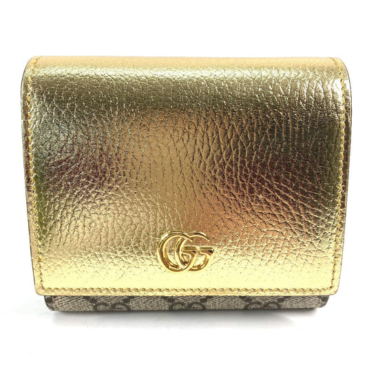 GUCCI Folded wallet 598587 leather gold Compact wallet GG Marmont Women Used Authentic